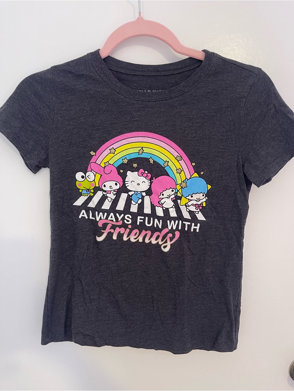 Hello Kitty Charcoal Tee with Rainbow & Friends Graphic